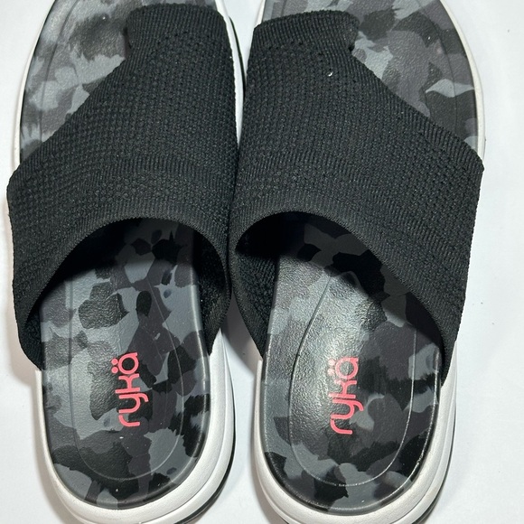 Black Slide Sandals with Camouflage Insole - Picture 3 of 5